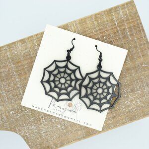 Black Acrylic Spider Web Earrings | Halloween Jewelry | Lightweight Gothic Earri